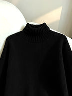 Women's Mid-length Sweater Dress, Korean-style Loose-fit Long Straight-cut Dress That Conceals Curves and Is, Solid-color Outerwear Sweater Dress, Elegant High-neck Base Layer Dress, High-end Winter Sweater Dress - Black