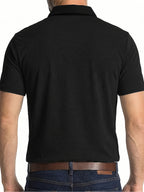 KJ-P035 Men's Daily Outdoor Casual Short-Sleeve Polo Shirt, Solid Color Henley Neck Top, Versatile T-Shirt for Fitness, Commuting, and Multiple Scenarios - Black