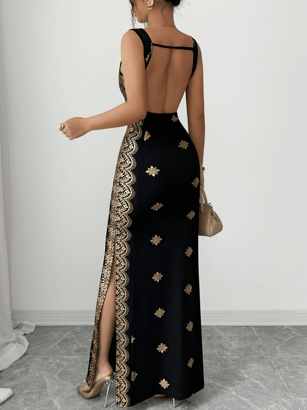 Women's Dress, Shimmering Golden and Black - Mixed colors
