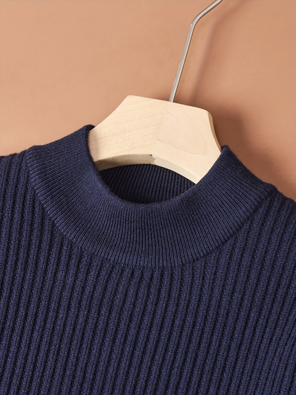 Tehan Men's Semi-High Neck Short Sleeve Knit Sweater, Thick Warm Half-Sleeve Knit Sweater for Spring, Autumn, and Winter, Can Be Worn Alone or as a Base Layer, Soft High-Quality Fabric for Skin-Friendly Wear, Heavy Craftsmanship with 3D Embossed - Navy Color