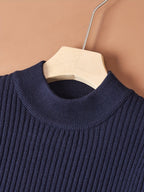 Tehan Men's Semi-High Neck Short Sleeve Knit Sweater, Thick Warm Half-Sleeve Knit Sweater for Spring, Autumn, and Winter, Can Be Worn Alone or as a Base Layer, Soft High-Quality Fabric for Skin-Friendly Wear, Heavy Craftsmanship with 3D Embossed - Navy Color