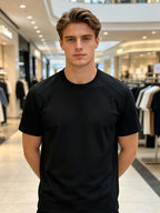 Men'S Solid Color Quick-Dry Round Neck T-Shirt, Versatile for Daily Commute And Light Sports, Breathable with Micro-Perforations, Enhanced Ventilation, Comfortable And Non-Sticky in Summer - Black