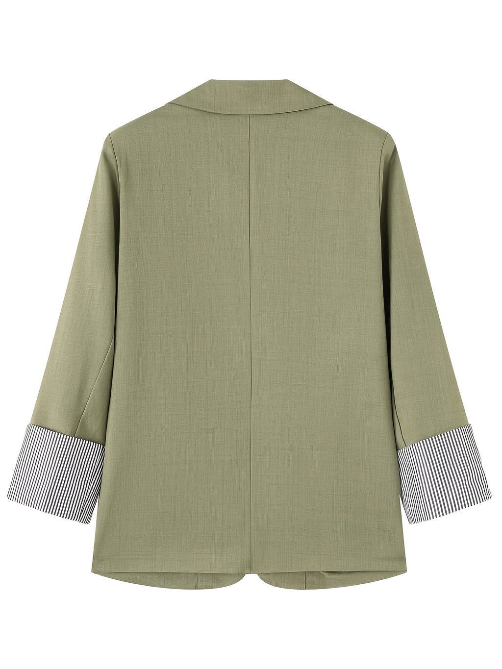 Women Solid Green Blazer Lapel Single Button Striped Cuff Long Sleeve Casual Office Suit Jacket - Tactical Green