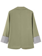 Women Solid Green Blazer Lapel Single Button Striped Cuff Long Sleeve Casual Office Suit Jacket - Tactical Green