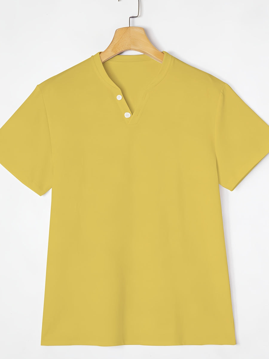 Men'S 3pcs Set of Henley Short-Sleeve Shirts, Breathable Comfortable Casual V-Neck Tops, Suitable for Summer And Daily Wear - Khaki+yellow+green