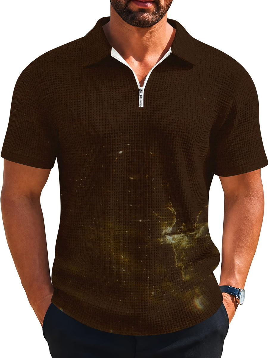Men's Business Casual Waffle Knit Polo Shirt - Half-Zip Lapel Collar Short Sleeve, Lightweight Breathable Summer Office Top with Short Sleeves Suitable for Work Commute, -Casual Wear, Machine Washable Waffle Texture - Mixed colors
