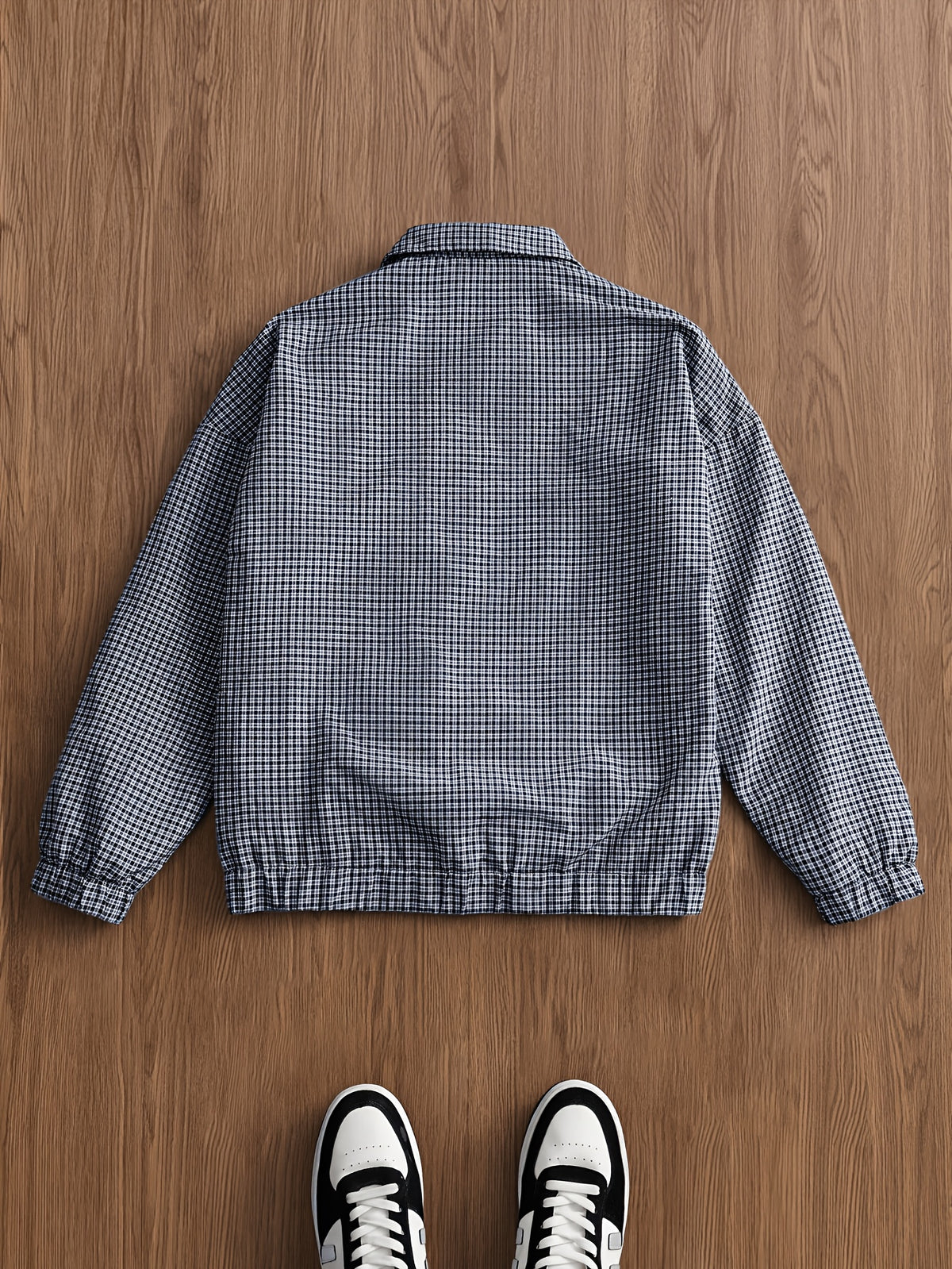 Men's Vintage Plaid Lapel Jacket, a Versatile Shirt-collar Outerwear for Daily Casual Wear in Spring and Autumn, Suitable for Everyday Work Settings, a Harrington Style Lightweight Men's Casual Sport Jacket - Black