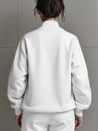 Fall Winter Fashion Women'S Casual Versatile Solid Round Neck Zip-Up Sweatshirt - White