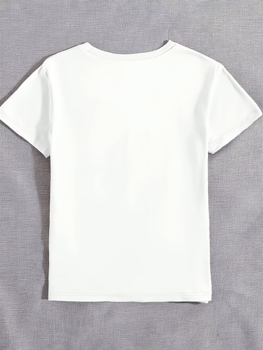 Women'S White Casual T-Shirt, Short Sleeve Crew Neck with Golden Embossed "Milano Italy" Lettering Print, Fabric Comfortable Daily Top in Multiple Sizes Available, Ideal for Everyday Casual Wear And Shopping Outings - White