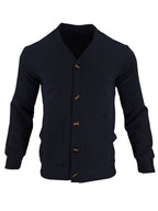 Men'S Casual V-Neck Cardigan Jacket, Retro 3D Jacquard Texture, Button-Front with Double Pockets, Knit Fabric Long Sleeve Top for Commute, Shopping, And Social Gatherings, Light Casual Business Style, Spring/Autumn Relaxed Fit - Navy Color