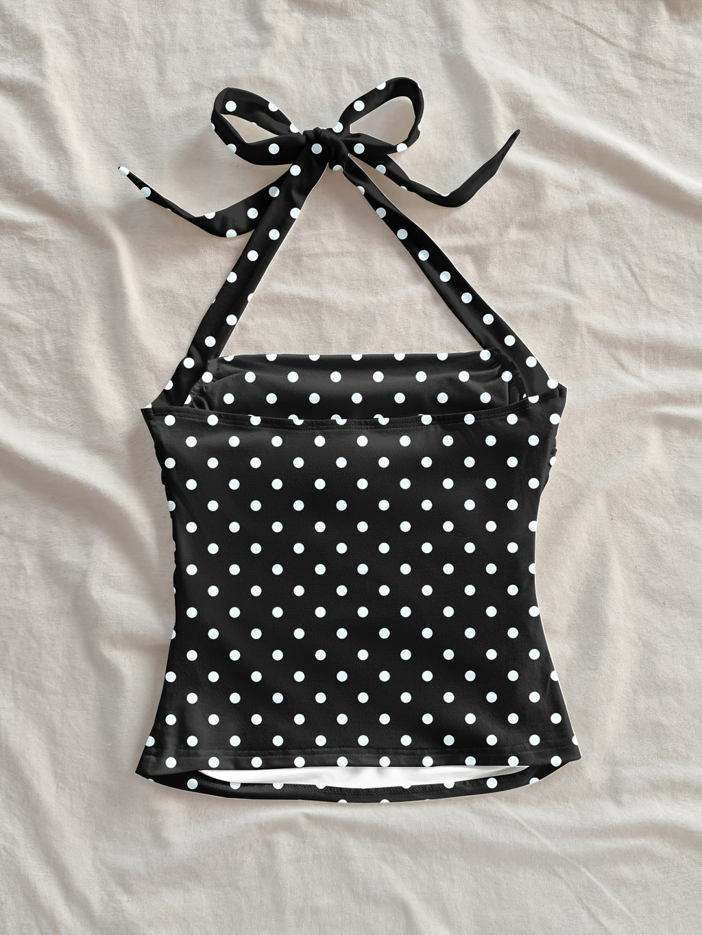 Women's Fashion Casual Floral Black Polka Dot Pattern Halter Neck Cropped Bodycon Tank Top for Summer Vacation - Black