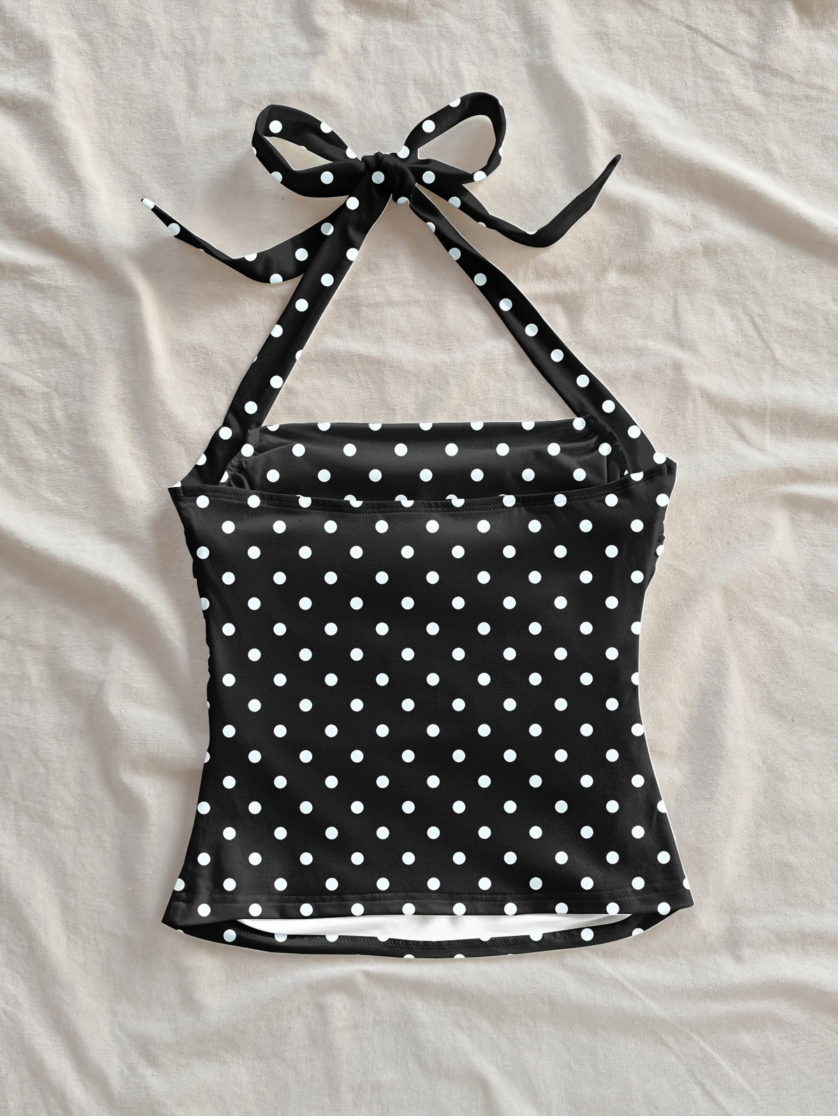 Women's Fashion Casual Floral Black Polka Dot Pattern Halter Neck Cropped Bodycon Tank Top for Summer Vacation - Black