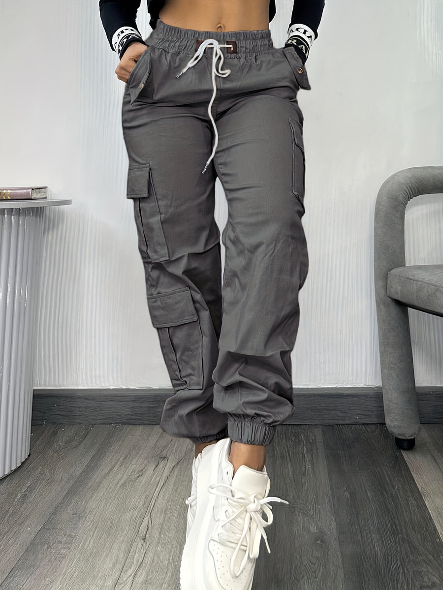 Christmas, Women'S Casual Drawstring Elastic Waist Jogger Pants, Minimalist Design Y2K Street Style Multiple Pockets Spring/Summer - Grey