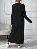 Chic + Long Sleeve Knitted Cardigan and Sleeveless Dress Set - Black