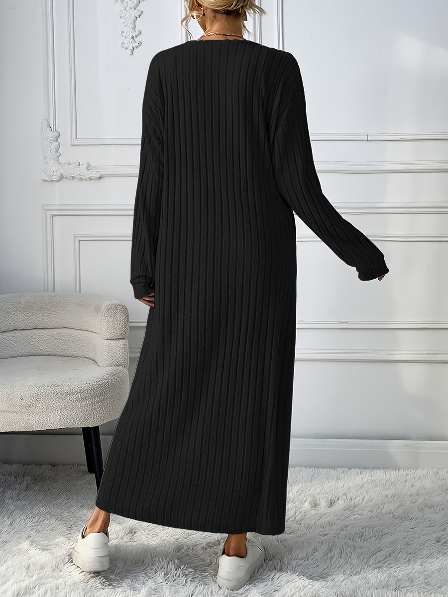 Chic + Long Sleeve Knitted Cardigan and Sleeveless Dress Set - Black