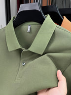 Spring and Autumn Men's Lapel Polo Shirt, Fashionable Solid Color Base Layer Top, Versatile Business Casual Long Sleeve T-Shirt, Suitable for Daily Work Scenes, The Best Gift for Friends and Relatives - Olive Green
