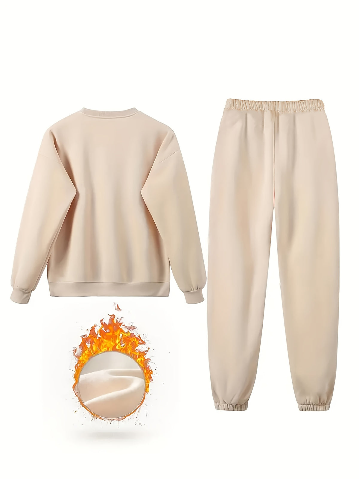 PUAIA Logo, Autumn/Winter Long Sleeve And Pants 2pcs Set, Sweatshirt Ankle-Cinching Trousers Easy Casual Home Commute Women'S Clothing! - Apricot