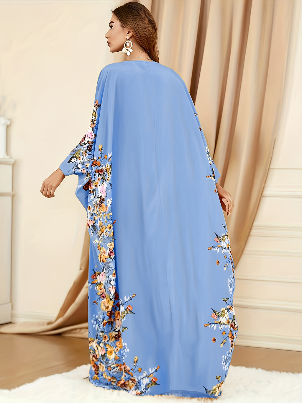Elegant Batwing Sleeve Maxi Dress for Women - Sky Blue