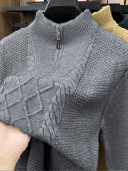 Men'S Thickened Semi-Open Zipper Stand Collar Knit Sweater, Ribbed Cuffs And Hem, Autumn/Winter Style, Single Wear And Layering, Light Mature Business Casual Style - 【Light Grey】