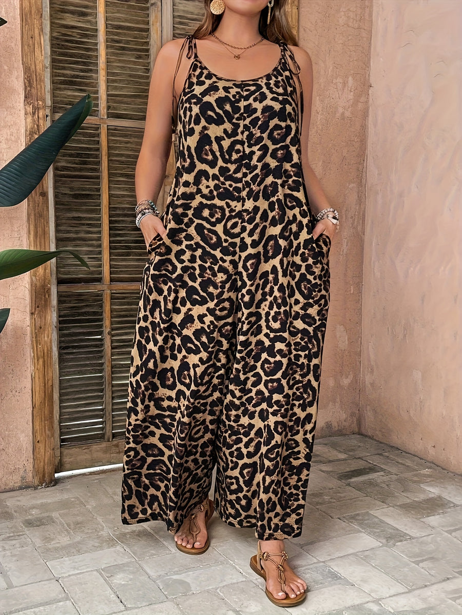 An Elegant Casual Dress, a Spring And Summer Style Sleeveless Jumpsuit for Women in European And American Fashion, Featuring Pockets And Adjustable Straps - Multicolor