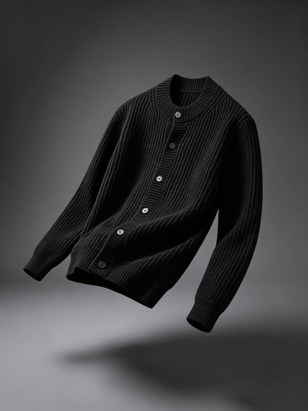 Men'S Round Neck Button-Up Knit Pullover, Ribbed Texture Long Sleeve Sweater Jacket, Casual Loose Outerwear Winter Clothes for Men - Black