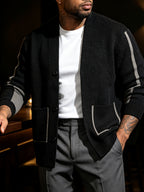 Autumn Winter New Men'S Color-Block V-Neck Knit Cardigan Light Business Casual Loose Sweater Jacket - 10266-8909 Black