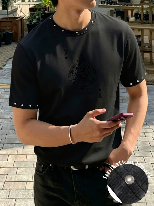 "Streetwear T-Shirt: Bold Graphic Design + Studded Details + Comfortable Fit + Versatile Style" - Black