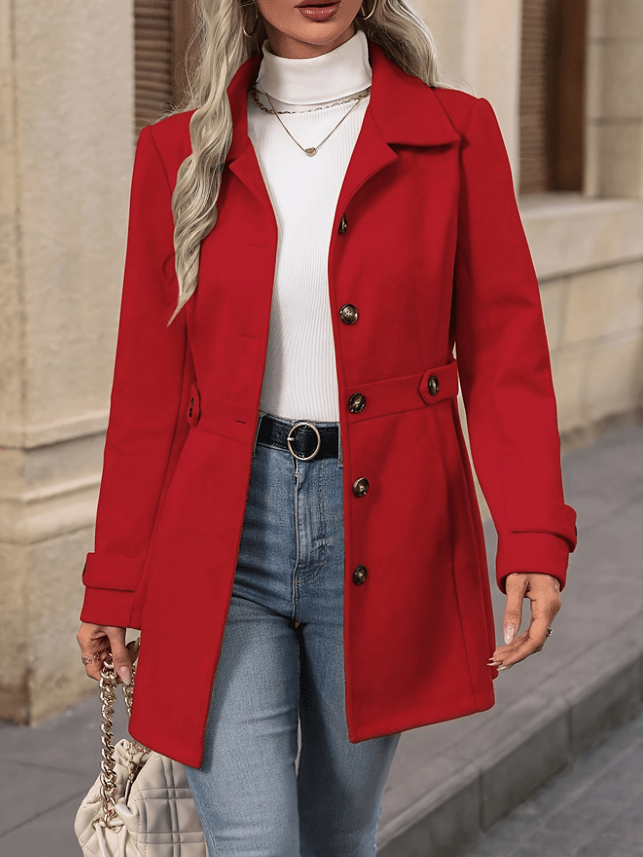 Fashion Women'S Elegant Tweed Coat Trendy Mid-Length Solid Color New Autumn Winter Coat - Red