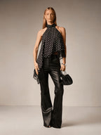 Directional Style Irregular Patchwork Lace Neckline Halter Elegant Temperament Top Halter Vest - Polka Dots