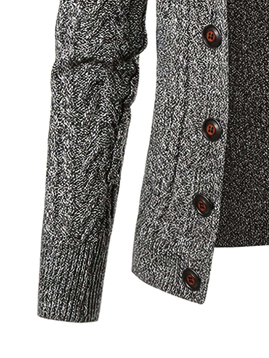 Men'S New Autumn Winter Solid Color Single-Breasted Twisted Flower V-Neck Cardigan, Fashionable, Casual, Versatile, Skin-Friendly, Comfortable, Smooth, Trendy, Slim Fit, Long Sleeved, Warm, Durable, Sporty And Energetic Knitted Jacket - Dark Gray