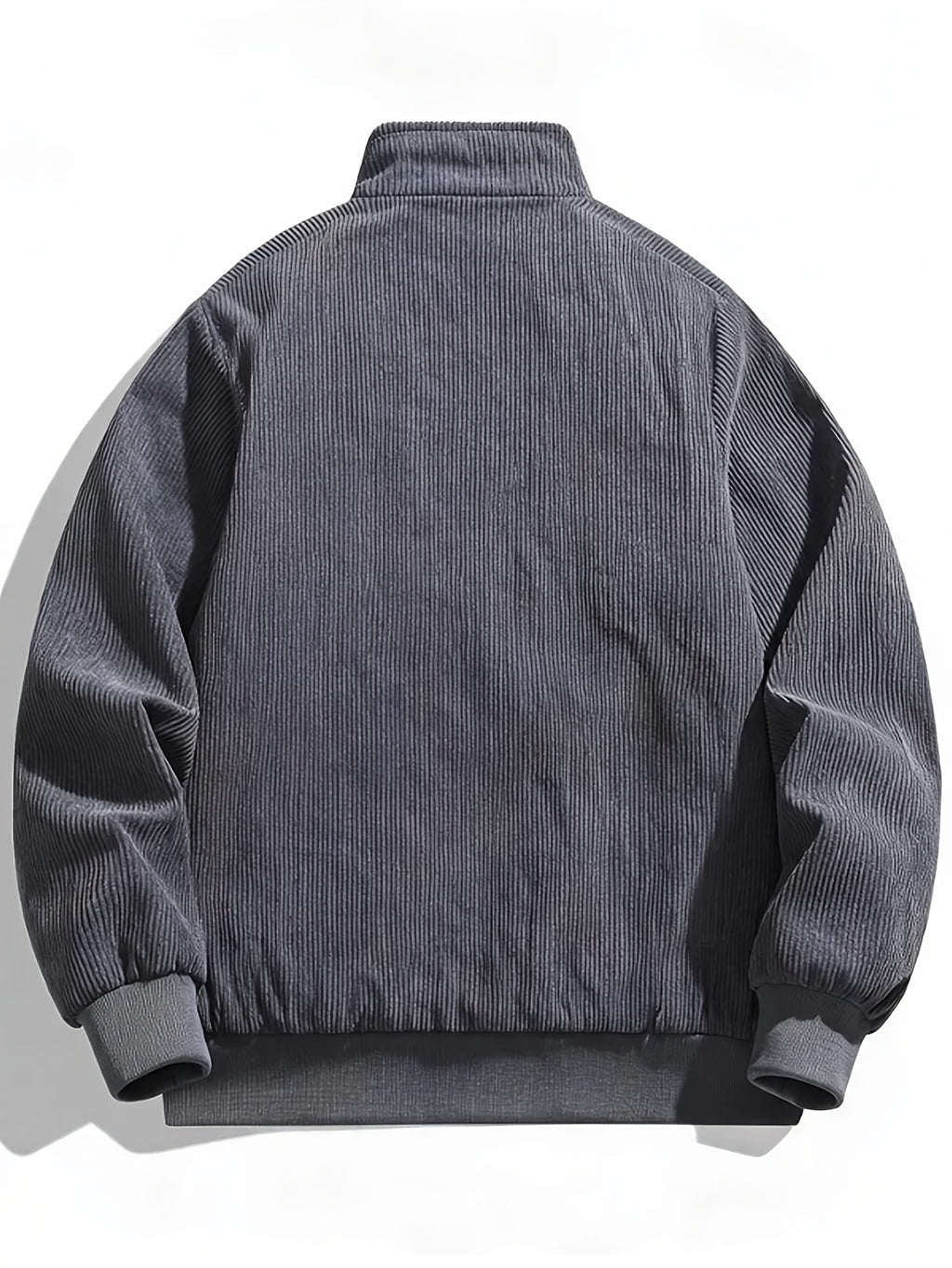 Men's Vertical Stripe Corduroy Stand Collar Jacket for Spring/Autumn, Loose Fit with Ribbed Cuffs, Vintage Casual Outerwear, Versatile Commuter Snap Button Pocket Top | Corduroy Jacket, Light Business Jacket - Grey