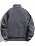 Men's Vertical Stripe Corduroy Stand Collar Jacket for Spring/Autumn, Loose Fit with Ribbed Cuffs, Vintage Casual Outerwear, Versatile Commuter Snap Button Pocket Top | Corduroy Jacket, Light Business Jacket - Grey