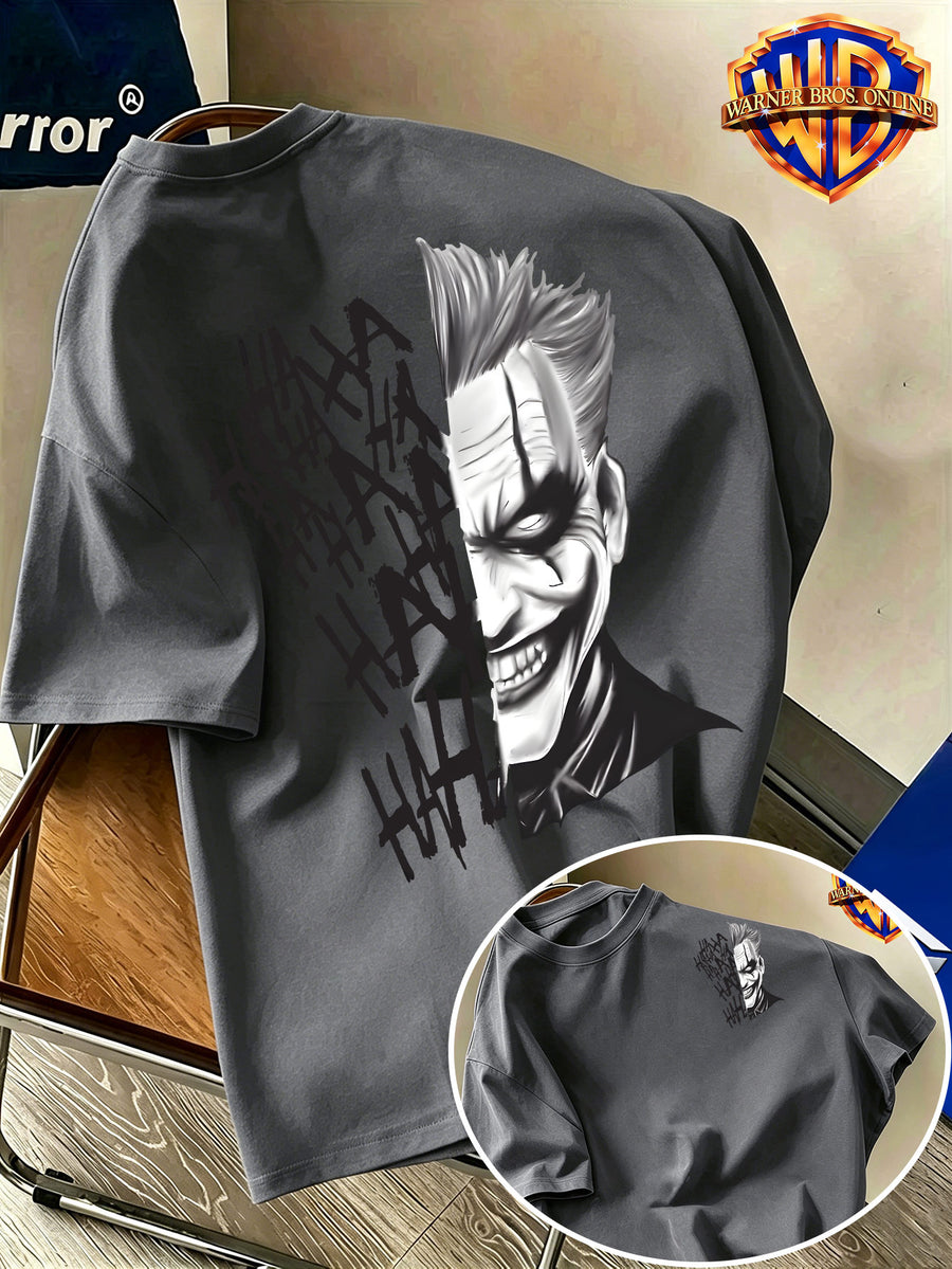 Men'S 100% Short Sleeve T-Shirt, American Trendy Character Print Top, Complete Black And White Comic Figure Scene with Distressed Graffiti Letters, Eye-Catching Visual Effect, Suitable for Various Casual Occasions, Relaxed Fit, And Fade-Resistant - Dark Gray