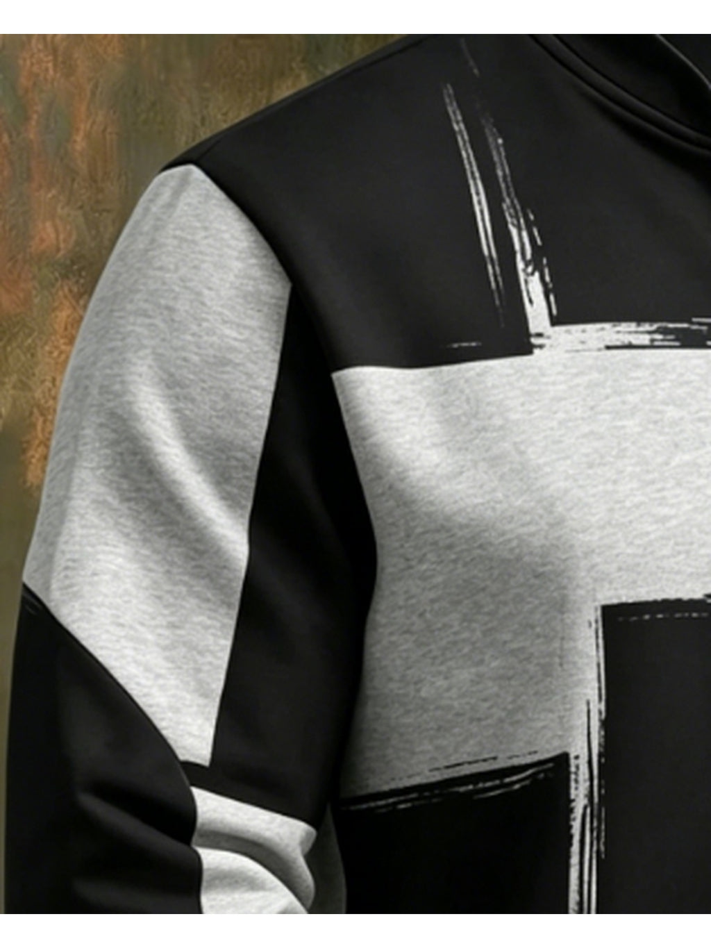[Print Design - Non-Textured] Men'S Print Stand-Collar Half-Zip Long Sleeve Sweatshirt, Polyester Fabric, Regular Fit, Fashionable Brushstroke Plaid Pattern, Suitable for Casual Wear, Streetwear, And Outdoor Activities - Mix color 5