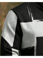 [Print Design - Non-Textured] Men'S Print Stand-Collar Half-Zip Long Sleeve Sweatshirt, Polyester Fabric, Regular Fit, Fashionable Brushstroke Plaid Pattern, Suitable for Casual Wear, Streetwear, And Outdoor Activities - Mix color 5
