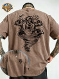 Whirlpool Mouth Monster Print Washed T-Shirt, Men'S 100% Fabric, Casual Comfortable Style, Loose Fit Breathable Short Sleeve Men'S Casual Top, Distressed Washed Loose Fit - Khaki