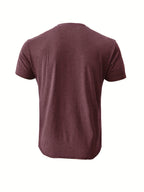 Men'S Summer Round Neck Short Sleeve T-Shirt Henley Shirt Pocket Top - Burgundy