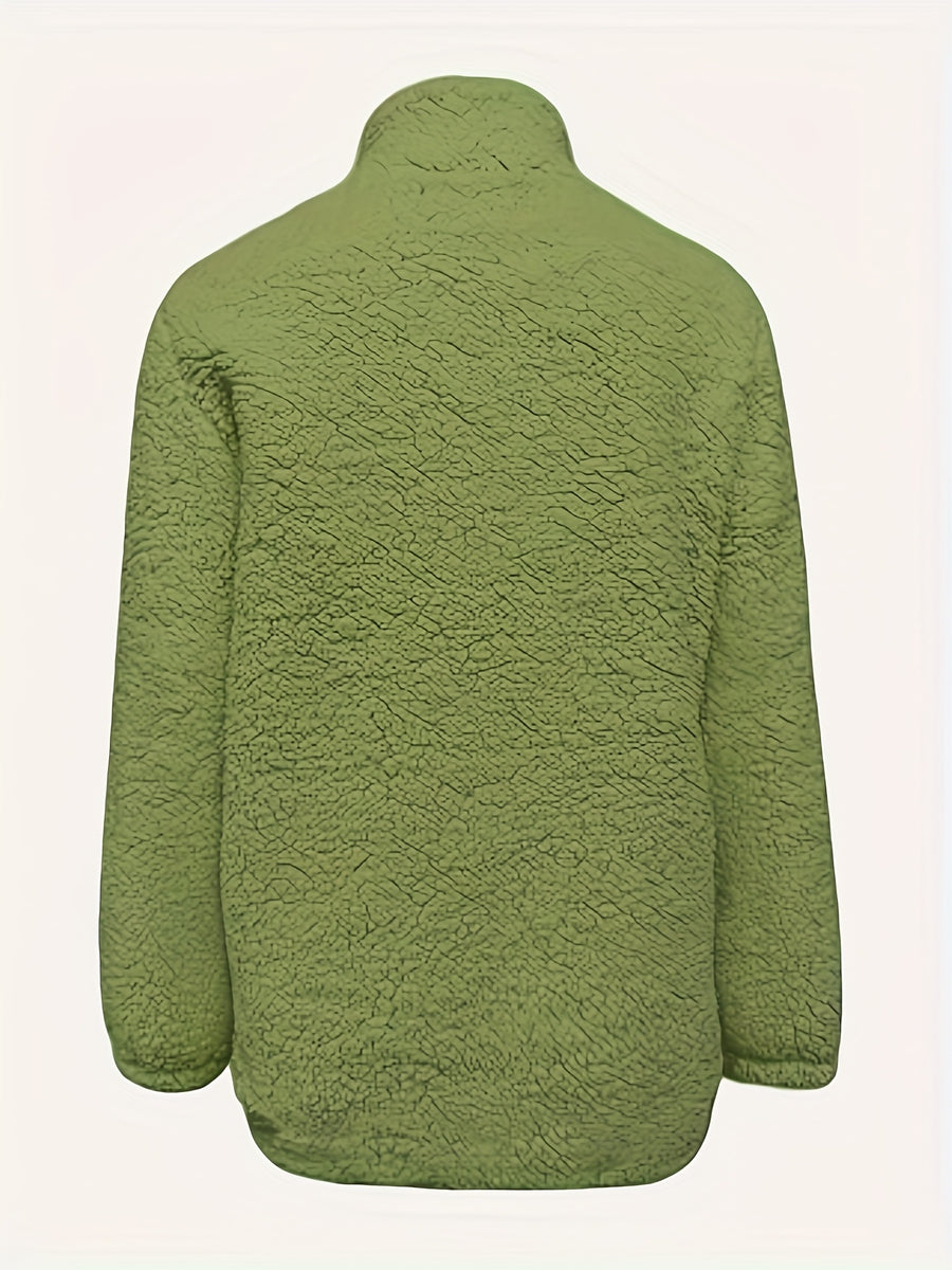 Women'S Faux Small Stand Collar Thick Jacket Coat - Matcha Color