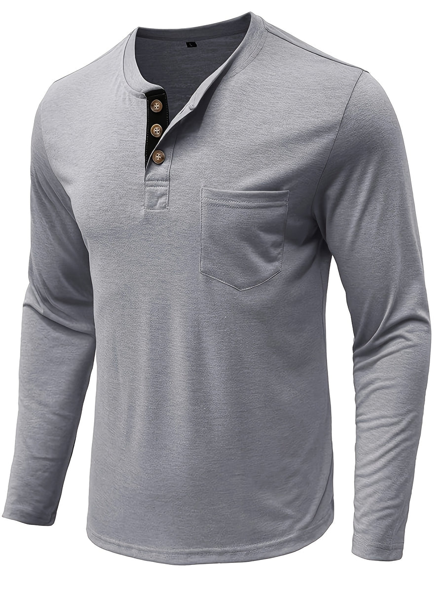 Joshmei OBM Men's Long Sleeve Crew Neck Henley Shirt Two-pc - Gray Khaki