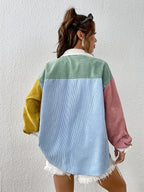Color-Block Patchwork Drop-Shoulder Shirt - Mixed colors