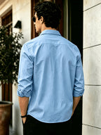Men'S Long Sleeve Casual Shirt for Summer, Lightweight, Breathable And Comfortable. Slim-Fit And Versatile with Relaxed Cut, Ideal for Daily Commuting And Travel Outfits. (Shirt solely) - Sky Blue