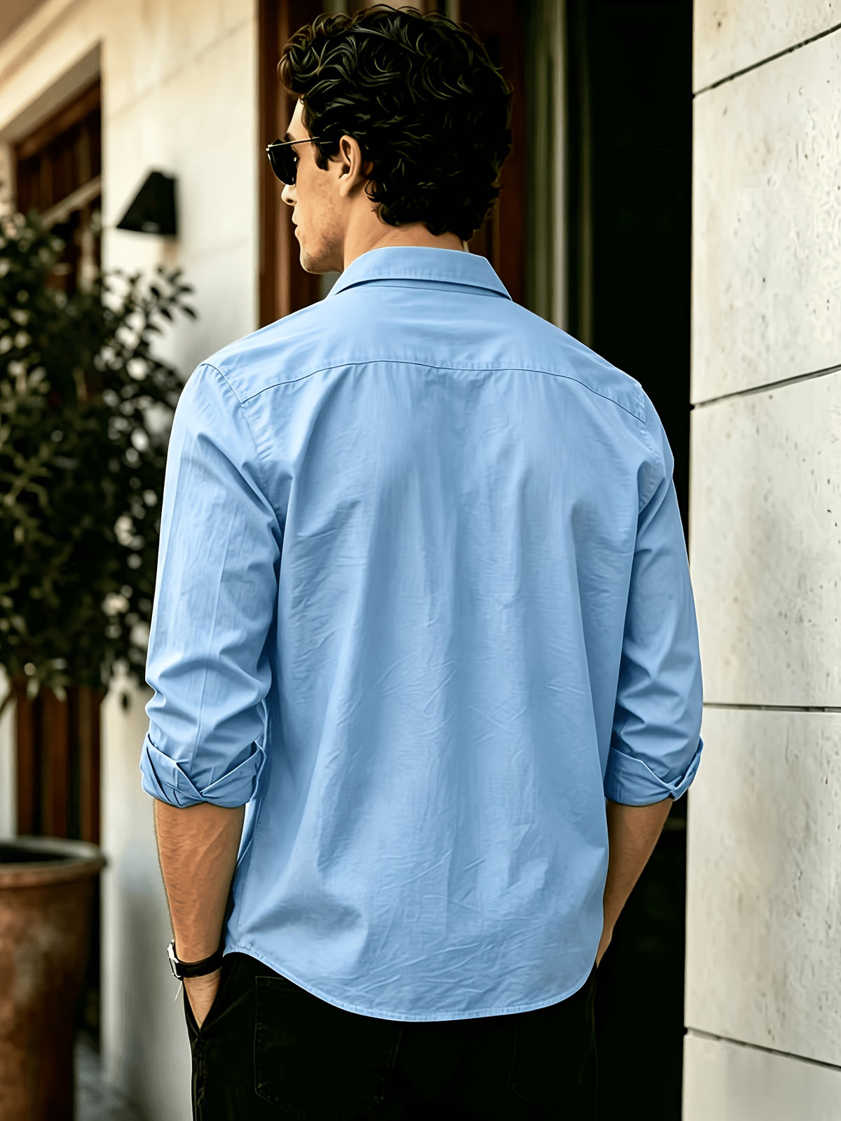 Men'S Long Sleeve Casual Shirt for Summer, Lightweight, Breathable And Comfortable. Slim-Fit And Versatile with Relaxed Cut, Ideal for Daily Commuting And Travel Outfits. (Shirt solely) - Sky Blue