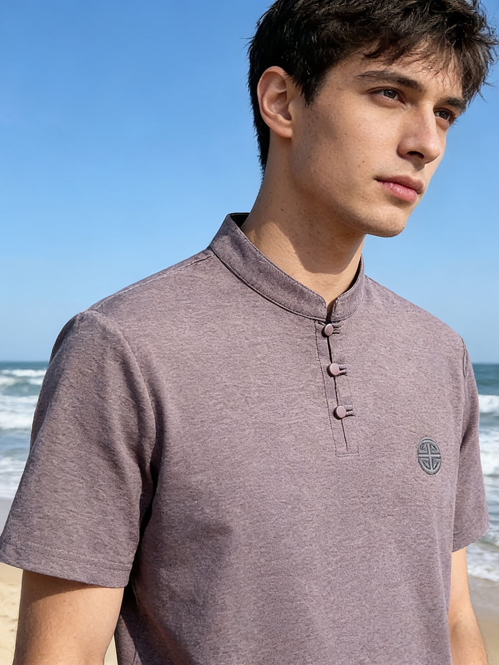 Summer New Fashion Chinese Style Comfortable Fabric Men'S Casual Sports Polo Shirt Short Sleeve, Gift, Casual Wear - gray pink