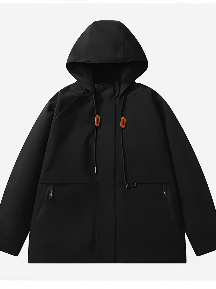 Women's Outdoor Windbreaker Jacket, Stylish Autumn/Winter Outerwear, Casual Loose Windproof Jacket, Fashionable Cardigan Workwear Trench Coat - Black