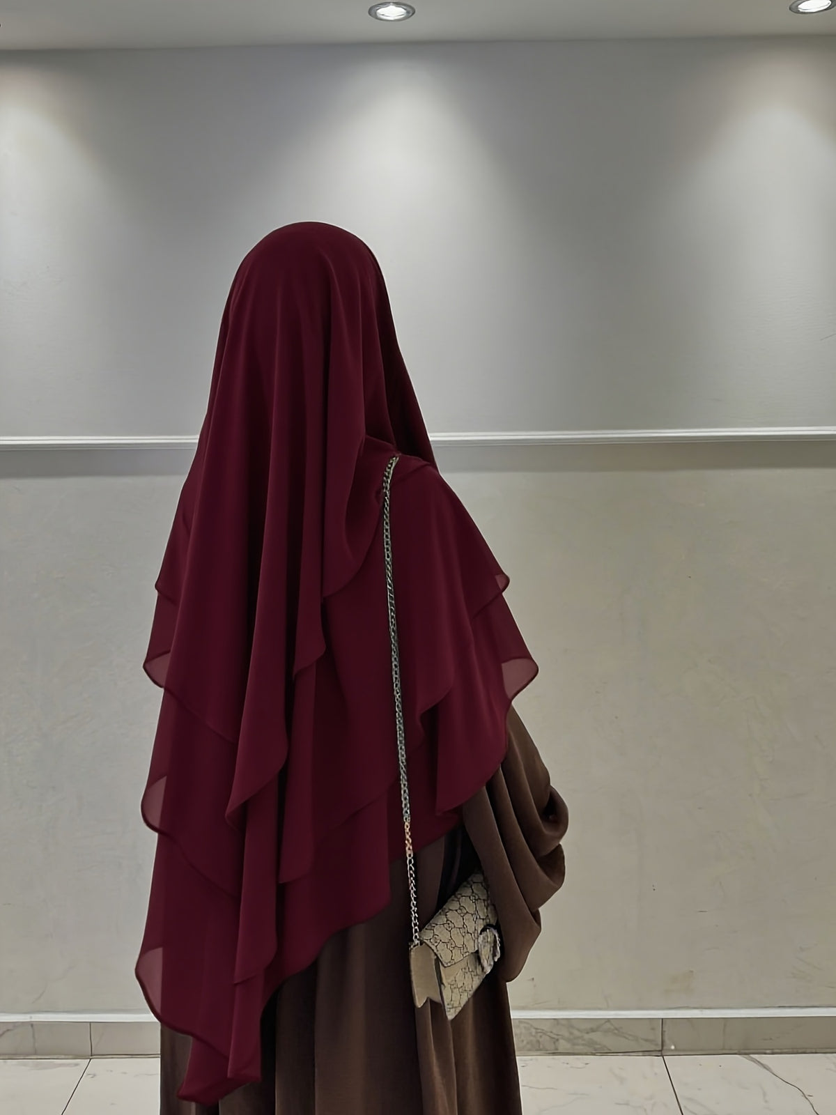 1pc Fashionable, elegant and casual three-layer chiffon fabric solid color suitable for daily wear, loose and comfortable Women's abaya headscarf.sarees for women indian wedding robe aid femme abayas for women muslim jilbab femme khimar hijab - Burgundy