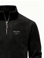 Autumn Winter Men'S Fleece Thickened Henley Stand-Up Collar Sweatshirt 1/4 Zip Warm Top Double-Faced Fleece Jacket, New Season - Black