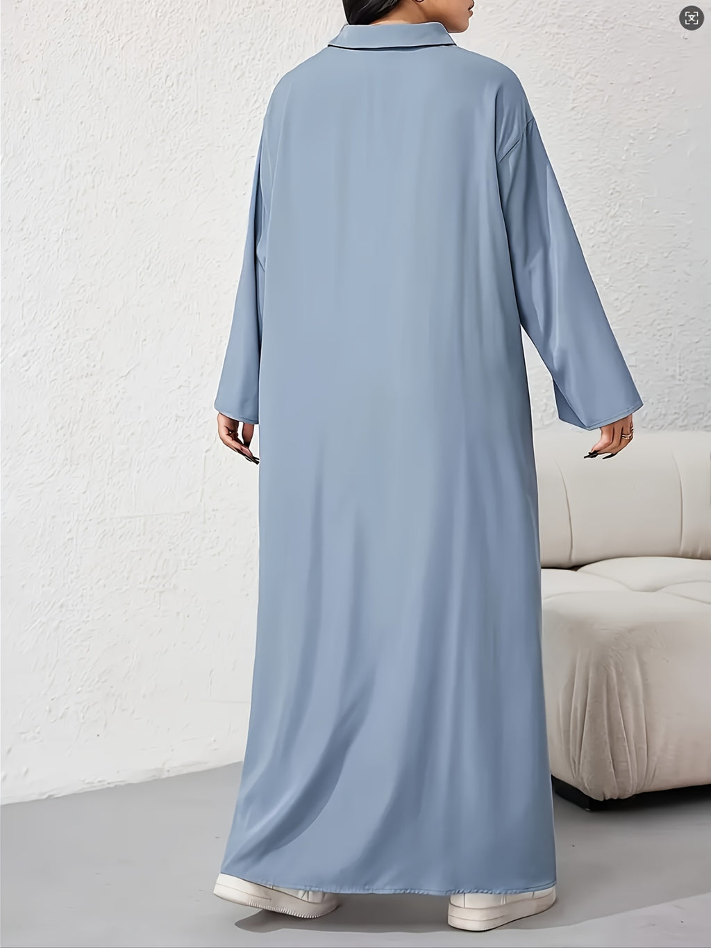 Middle Eastern Special Dubai Elegant Floral Print Long Dress, Abayas Loose Fit Fashion Style Casual Robe, Middle Eastern Targeted - Sky Blue