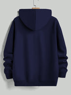 American High Street Handwritten Signature Hooded Sweatshirt for Men, Trendy Casual Pullover Top, Versatile Daily Wear, Slimming Long Sleeve Commuter Hoodie - Navy Color