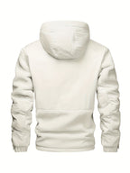 Puffy Hooded Workwear Jacket for Men New Winter Style with Color-Blocked Panels Large Pockets, Machine-Washable Quilted Lining for Warmth Casual Winter Coat - Milky