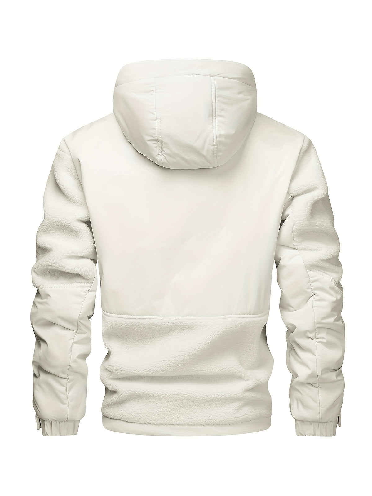Puffy Hooded Workwear Jacket for Men New Winter Style with Color-Blocked Panels Large Pockets, Machine-Washable Quilted Lining for Warmth Casual Winter Coat - Milky